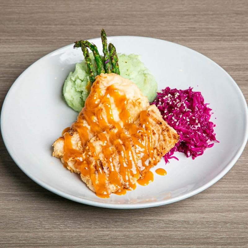 Pacific cod with miso glaze and asparagus